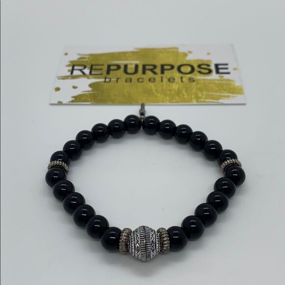NWT Repurpose Bracelets Black & Silver Bracelet - Picture 1 of 3